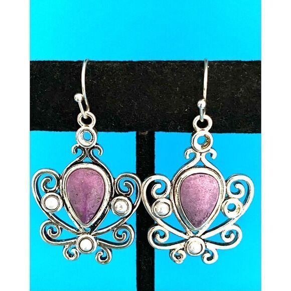 EF# Spectacular Purple Jade & Sterling 925 Silver Dangle Earrings - Picture 7 of 13